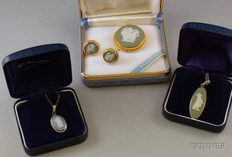 Appraisal: Two Wedgwood Jasper Pendant Necklaces a Brooch and a Pair