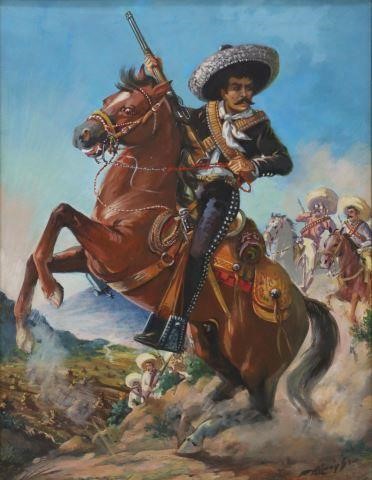 Appraisal: Framed gouache painting on illustration board Emiliano Zapata signed lower