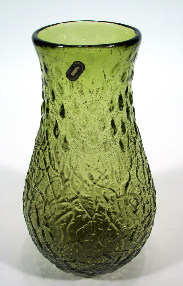 Appraisal: Large Whitefriars green glass vase with moulded decoration paper label