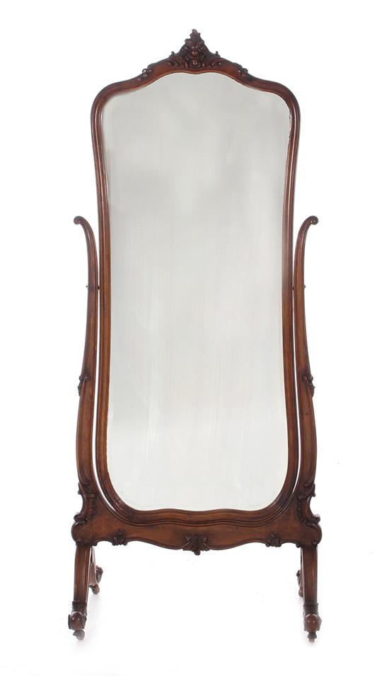 Appraisal: Berkey Gay carved walnut cheval mirror H W D Provenance