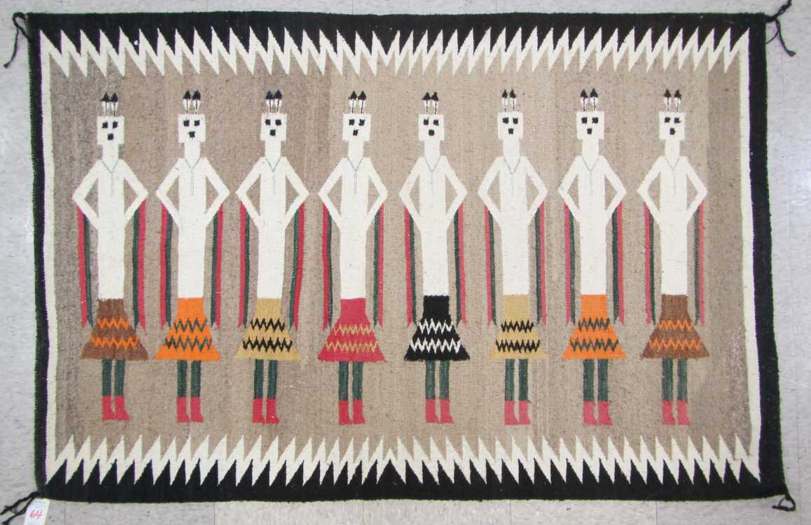 Appraisal: MARCELLA BEGAY PICTORIAL NAVAJO CEREMONIAL WALL WEAVING Yei Spirit Dancers