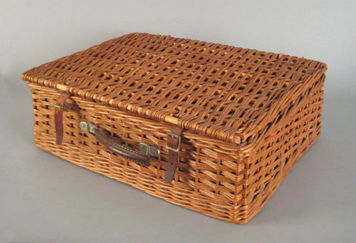 Appraisal: Wicker picnic basket ca with fully fitted interior and contents