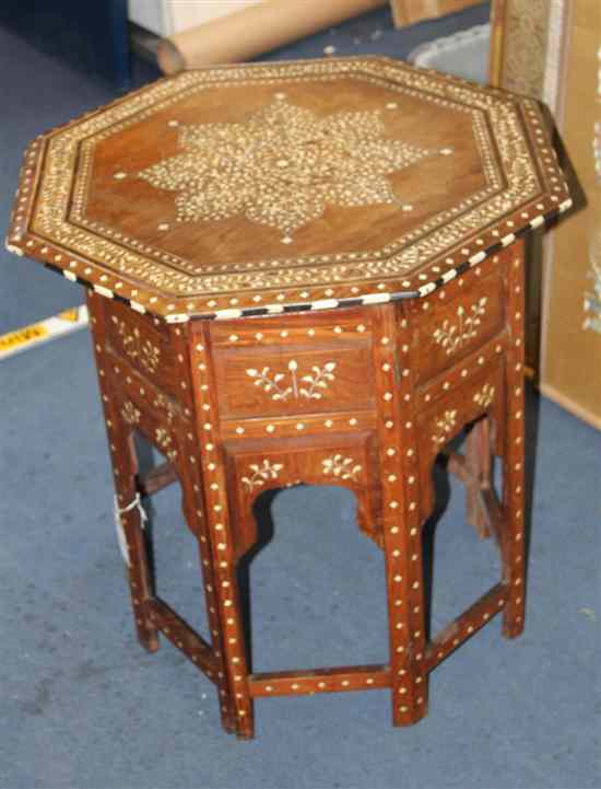 Appraisal: A North African bone inset hardwood octagonal occasional table ft