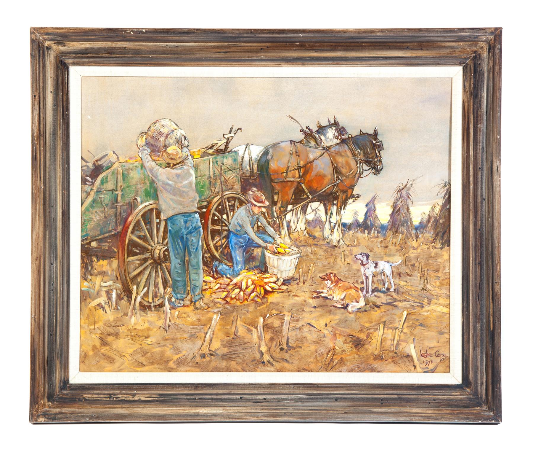 Appraisal: FRAMED OIL ON BOARD AGRICULTURAL SCENE SIGNED LESLIE COPE -