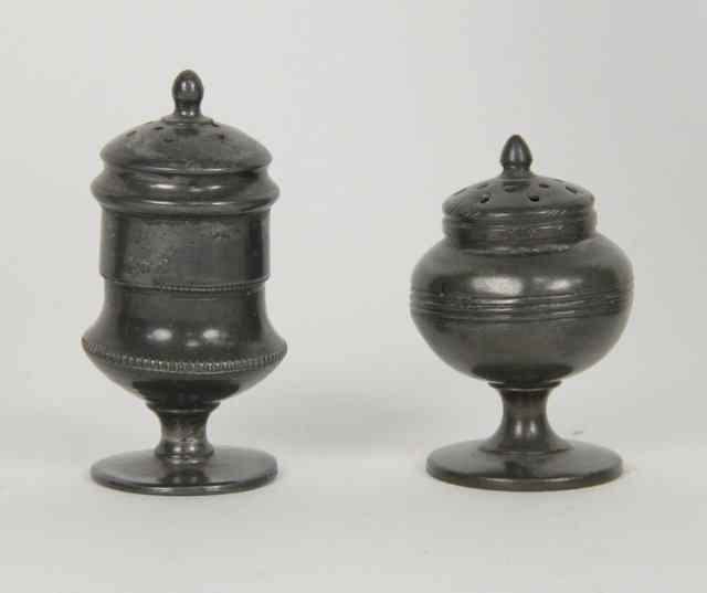 Appraisal: A picnic set of two pewter casters circa cm and