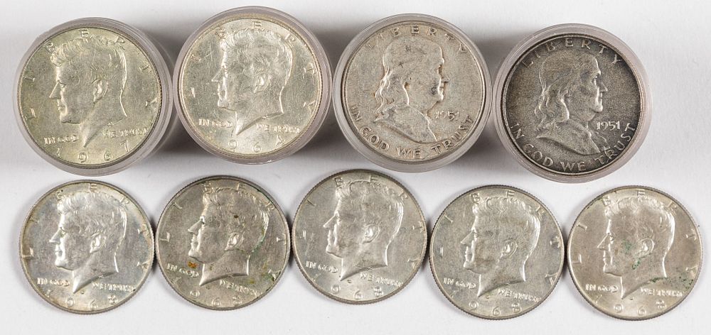 Appraisal: Silver half dollars Silver half dollars to include fifty Franklin