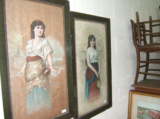 Appraisal: A large portrait of a girl painted on material framed