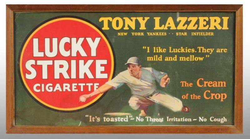 Appraisal: Cardboard Lucky Strike Trolley Car Poster Description s Framed under