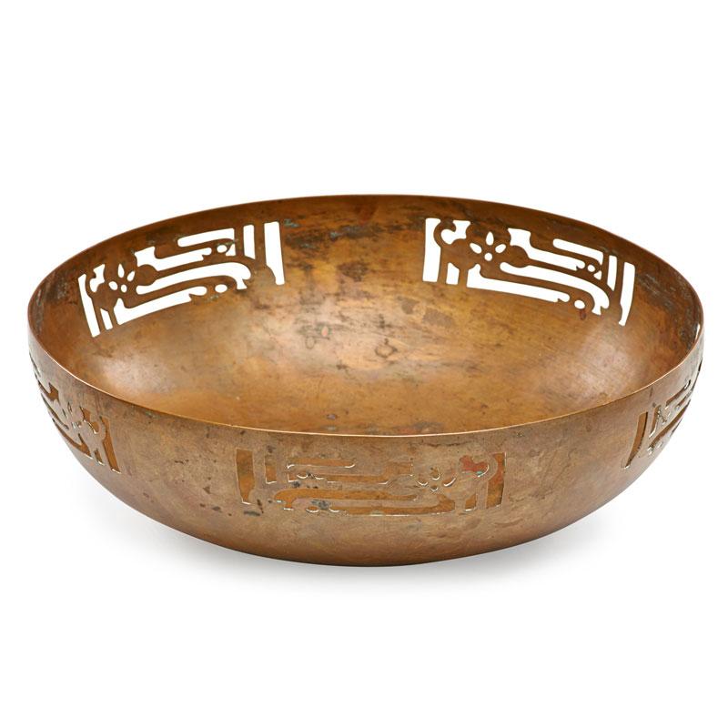 Appraisal: MINNEAPOLIS HANDICRAFT Copper bowl Condition Report Not perfectly round missing