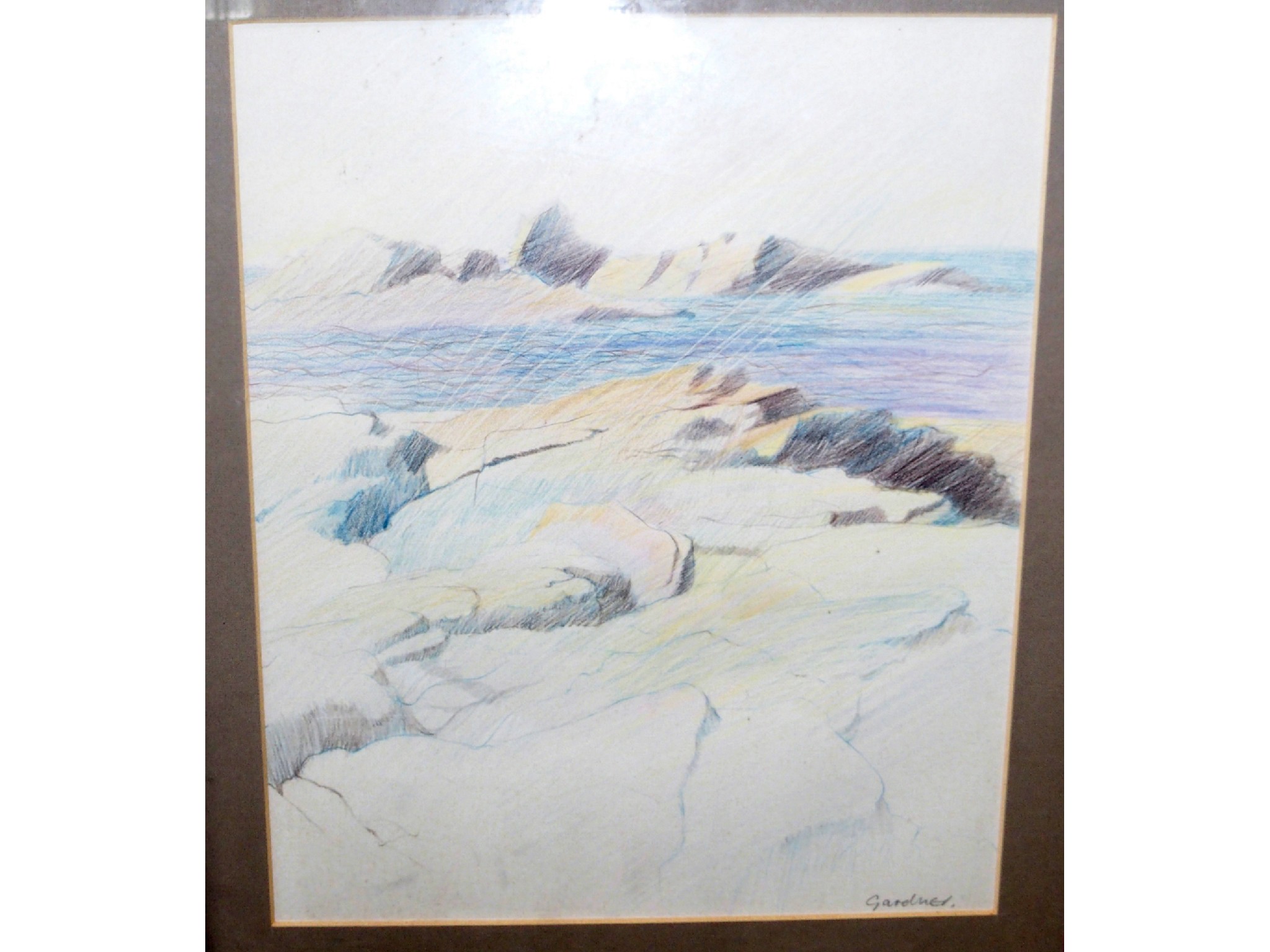 Appraisal: ALEXANDRA GARDNER Coastal view signed coloured crayon attributed to Alexandra