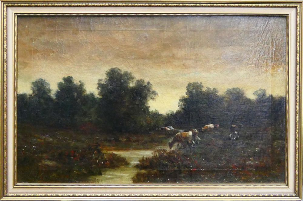 Appraisal: SIDNEY WINGATE ANTIQUE COWS OIL PAINTING ON CANVAS Signed Sidney