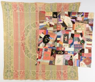 Appraisal: Crazy Quilt Topper Coverlet st item Hand sewn Crazy Quilt