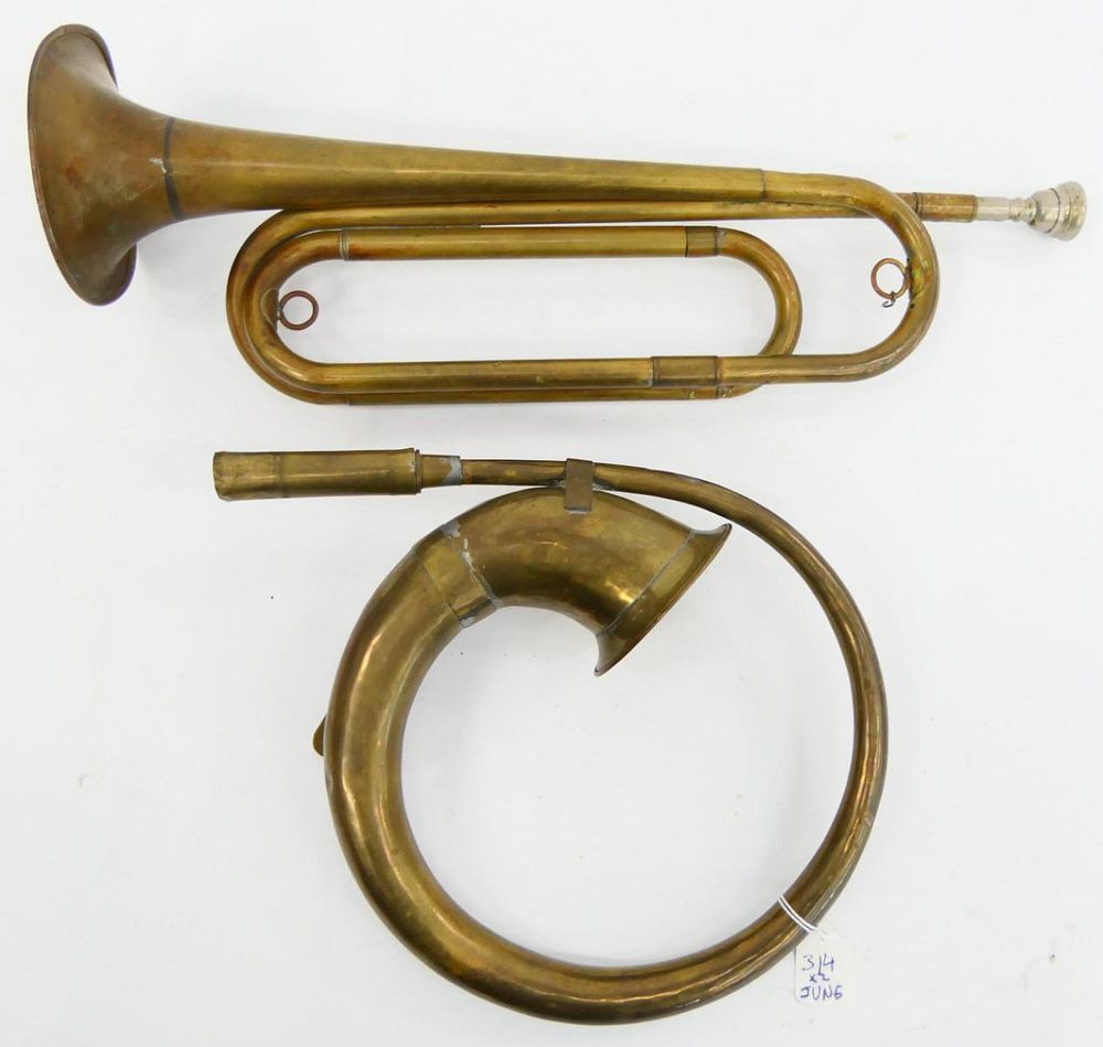 Appraisal: VINTAGE ANTIQUE BRASS HORN MUSICAL INSTRUMENTS A lot of vintage