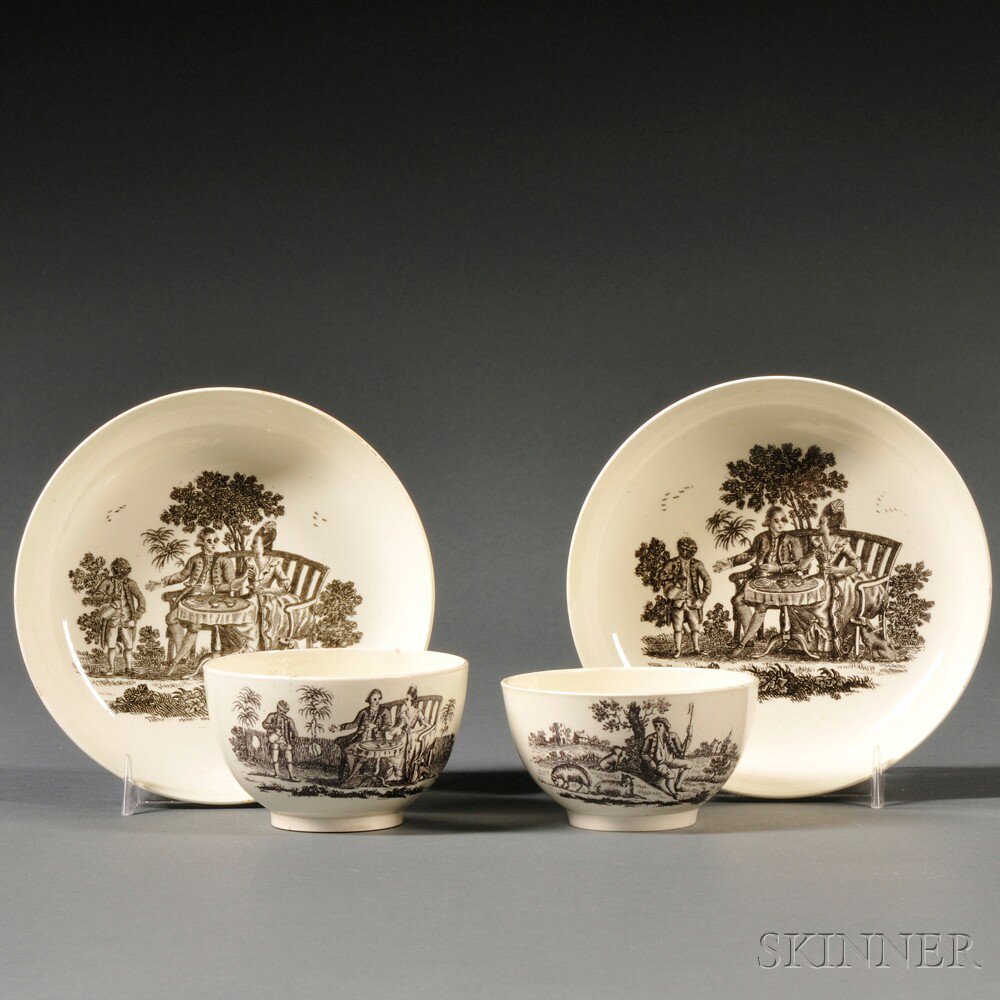 Appraisal: Two Staffordshire Cream-colored Earthenware Tea Bowls and Saucers England c