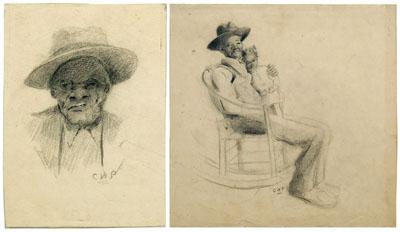 Appraisal: Two African-American drawings portraits of George Avery Asheville North Carolina