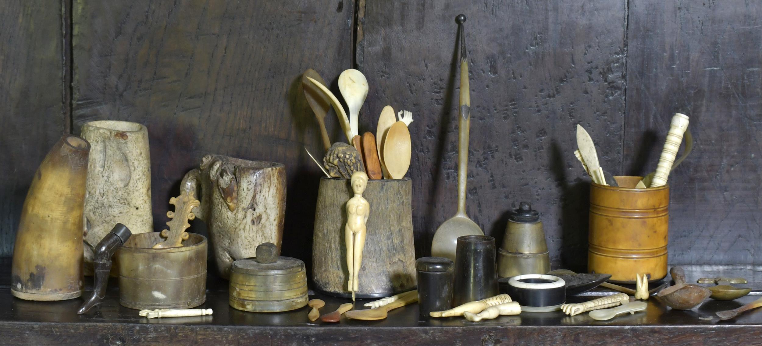 Appraisal: HORN BONE IMPLEMENT COLLECTION Including two petrified bone handled cups