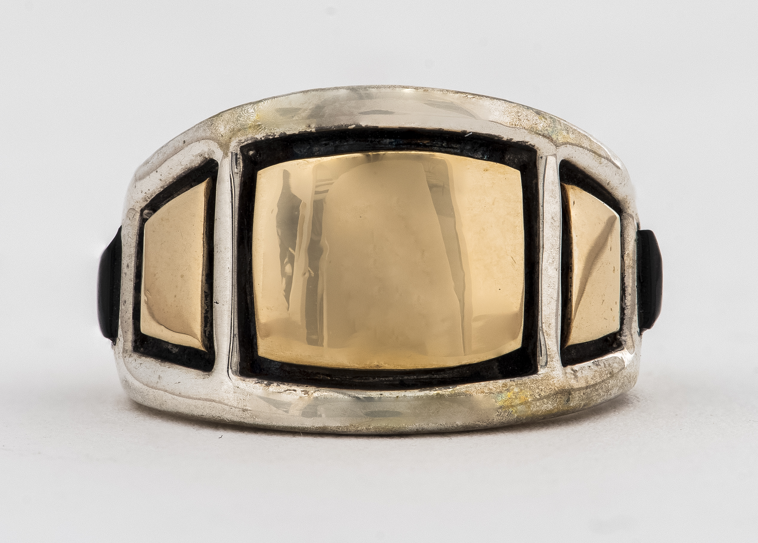 Appraisal: CHRISTIN WOLF SILVER K YELLOW GOLD ONYX RING Christin Wolf