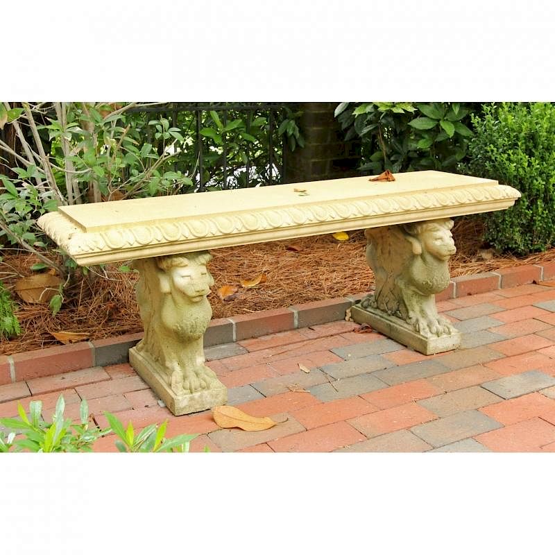 Appraisal: Haddonstone Garden Bench late th century rectangular molded top supported