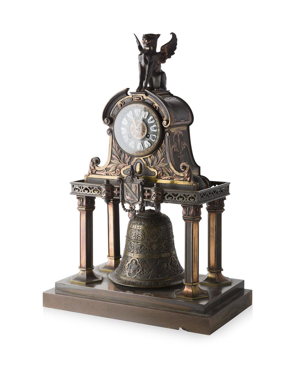 Appraisal: FRENCH PATINATED METAL MANTLE CLOCK TH CENTURY in the Baroque