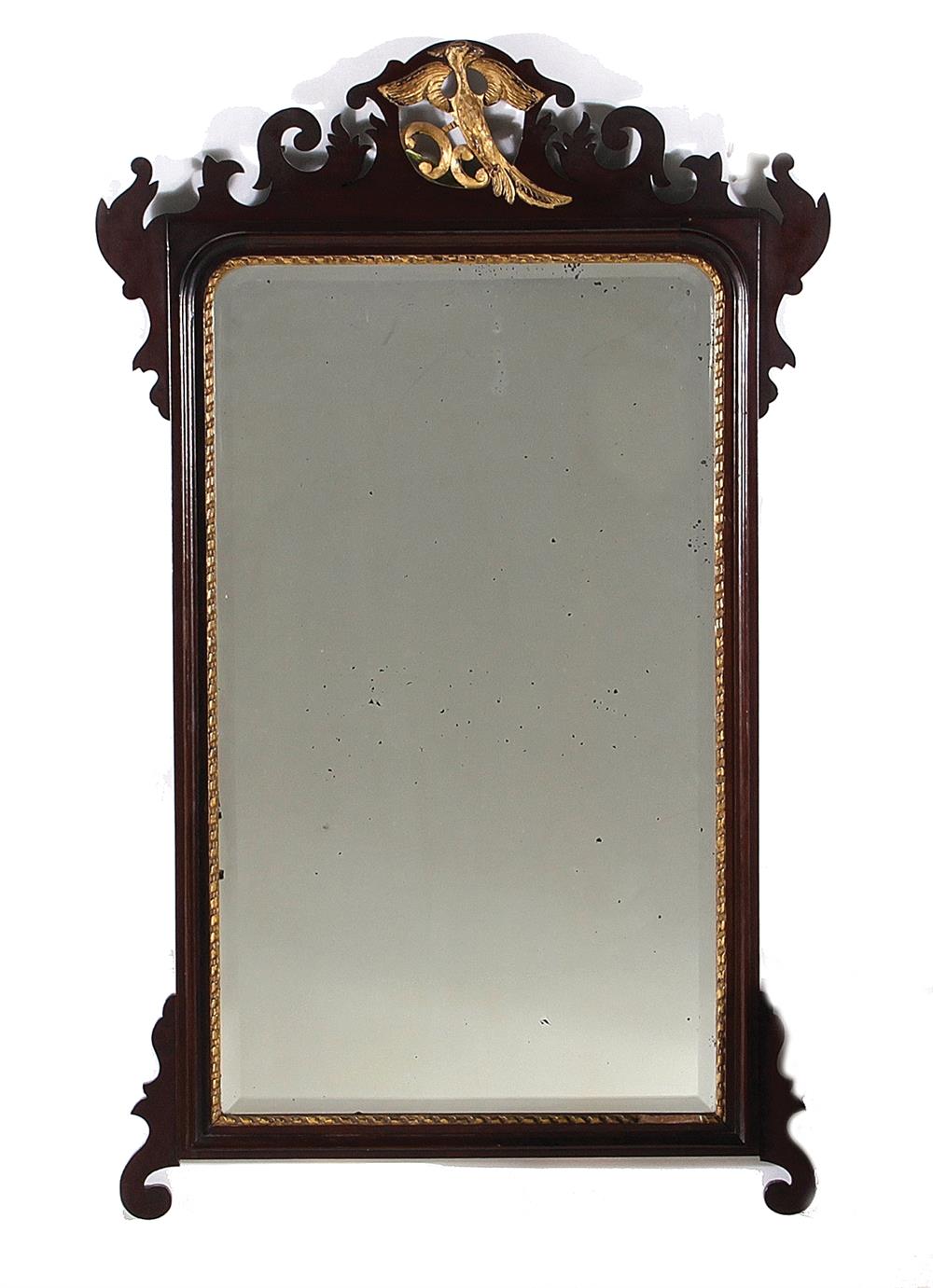 Appraisal: Chippendale style parcel-gilt carved mahogany mirror th century beveled looking