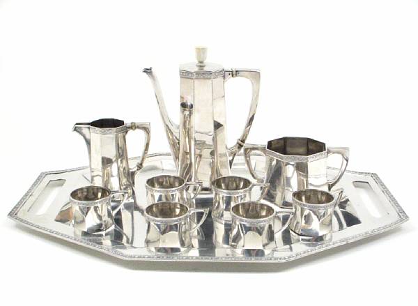 Appraisal: An Austrian standard silver nine piece coffee service with matching