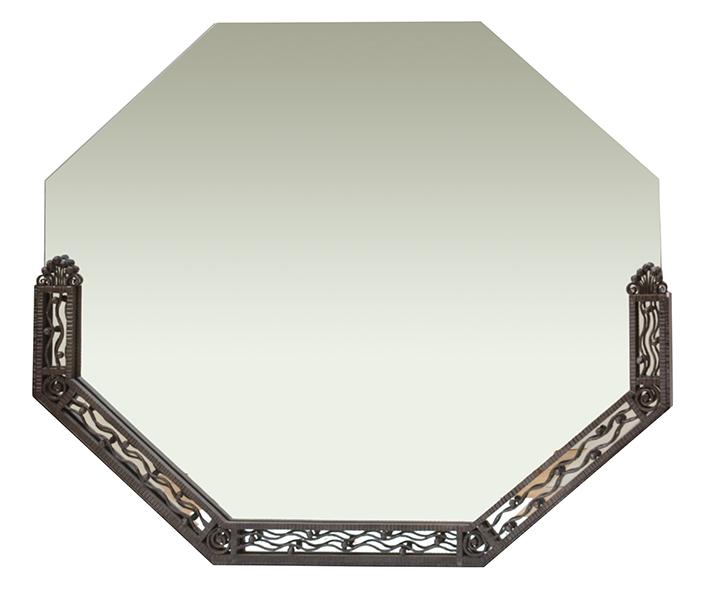 Appraisal: AN ART DECO STYLE WROUGHT IRON FRAMED WALL MIRROR the