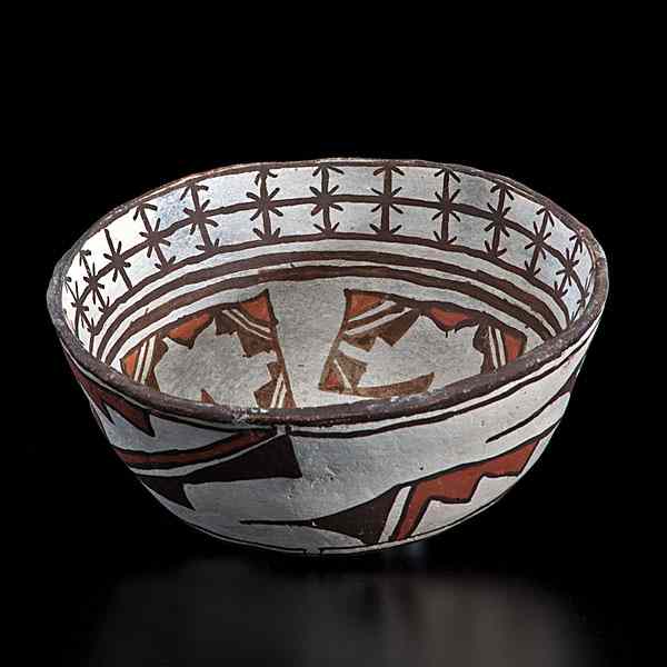 Appraisal: Zuni Bowl deep bowl fully decorated with geometrics and barb-like