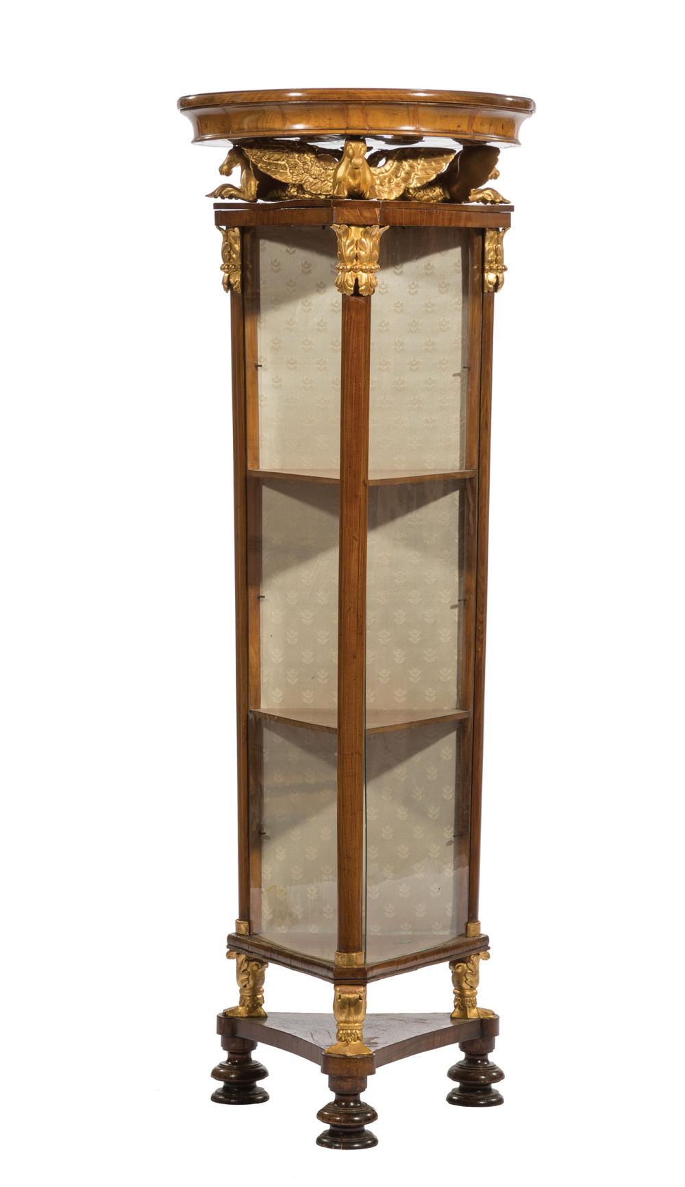 Appraisal: Biedermeier Parcel Gilt Fruitwood Vitrine Cabinet th c molded dished