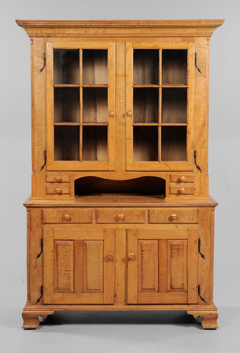 Appraisal: Chippendale Style Tiger Maple Step-Back Cupboard th century in the