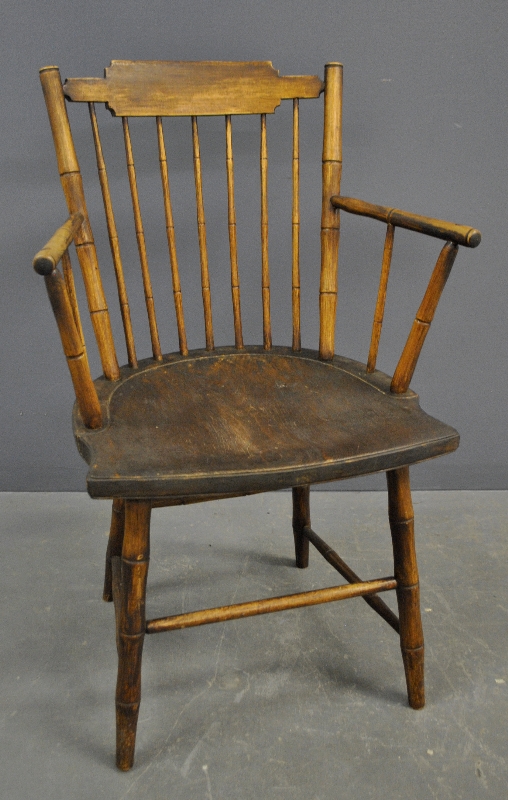 Appraisal: - Bamboo turned Windsor arm chair signed Ths Ashton early