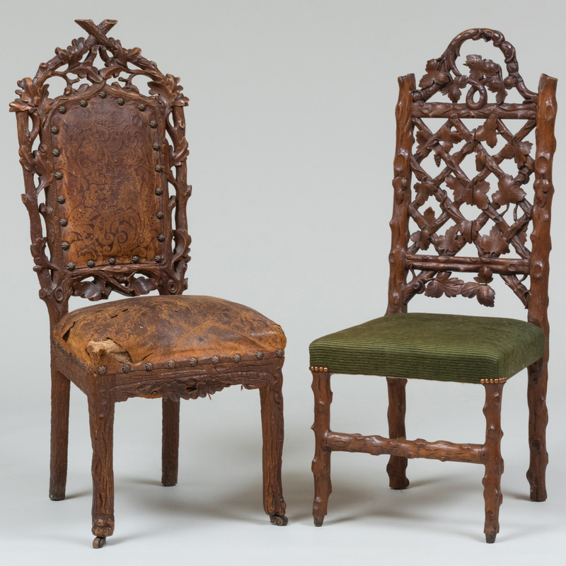 Appraisal: VICTORIAN FAUX BOIS AND LEATHER UPHOLSTERED SIDE CHAIR TOGETHER WITH