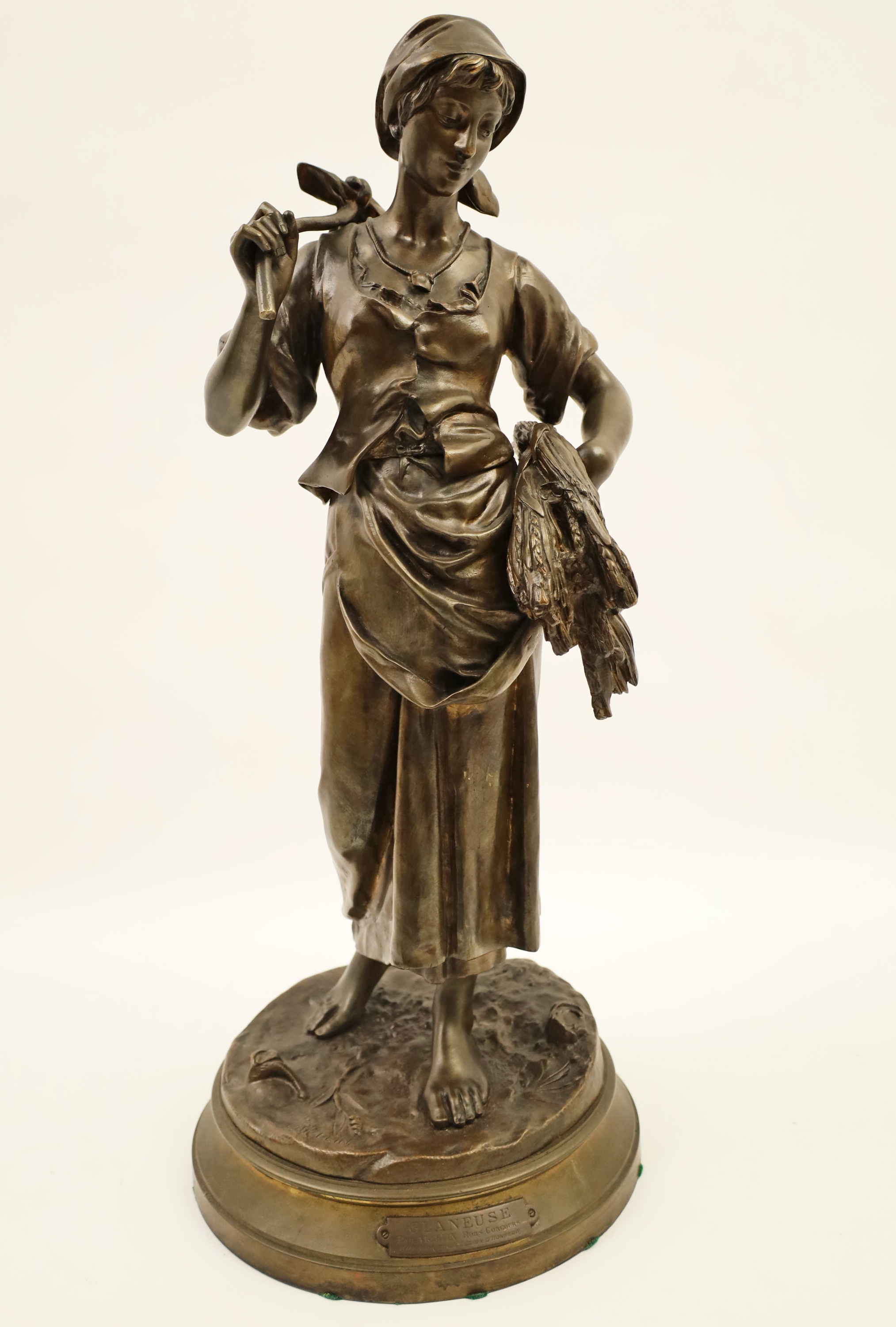 Appraisal: E AIZELIN FRENCH BRONZE OF PEASANT GIRL French bronze of