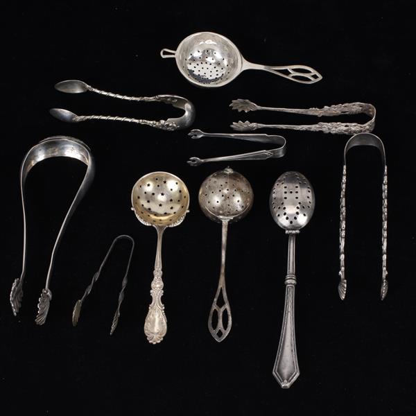 Appraisal: Group of American English and German silver sugar tongs and