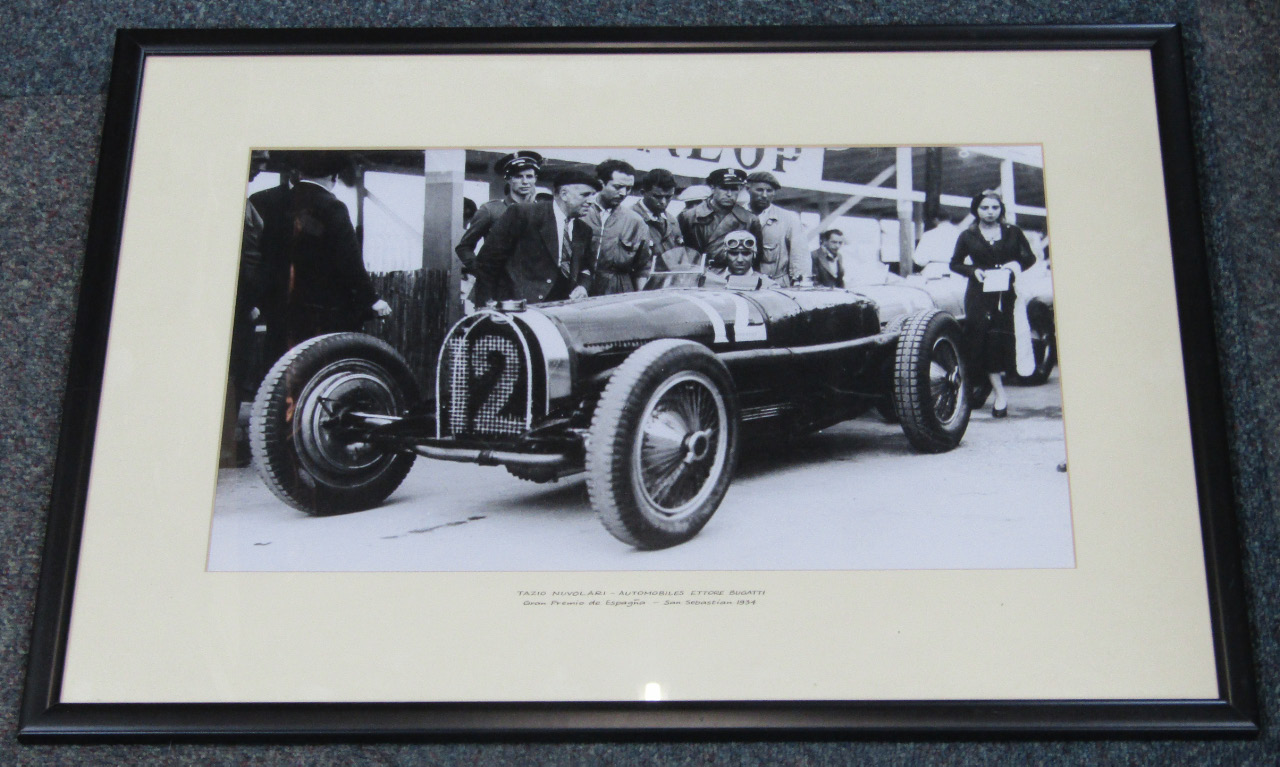 Appraisal: A motoring print of Tazio Nurolari - Automobiles Ettore Bugatti