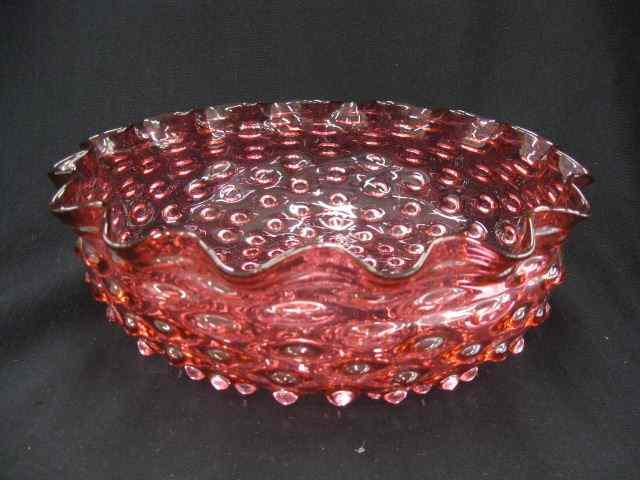 Appraisal: Victorian Cranberry Art Glass Bowl hobnail swirl decor attributed to