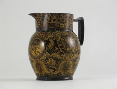 Appraisal: Naval Interest a brown-glazed pearlware jug printed in yellow with