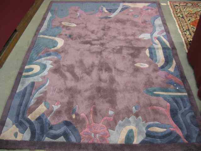 Appraisal: Art Moderne Style Sculptured Wool Rug designs red field '