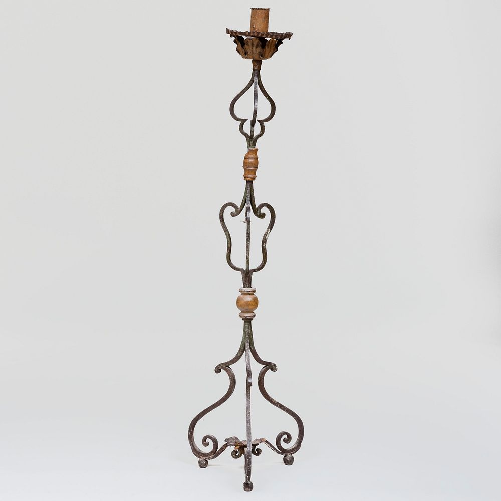 Appraisal: Continental Polychromed Iron Candlestand ft in x x in Condition