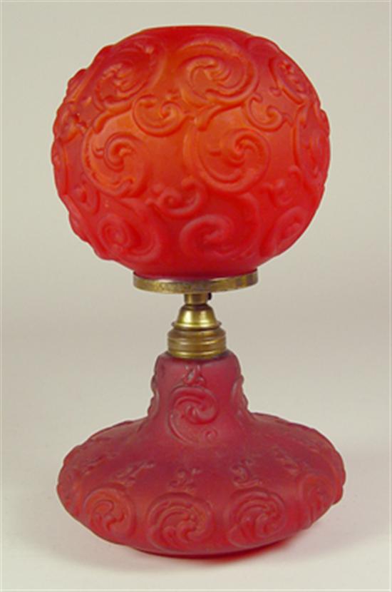 Appraisal: Satin Ruby Lamp Boudoir lamp high base and globe shade