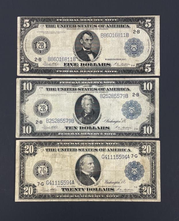 Appraisal: Large US Federal Reserve Note Type Set Federal Reserve Note