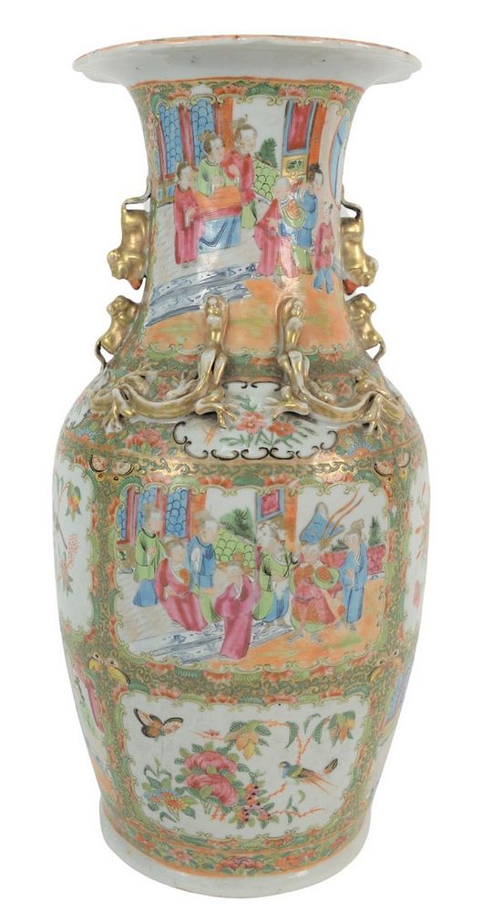 Appraisal: Famille Rose Medallion Baluster Vase with gilt Qilin dragon and