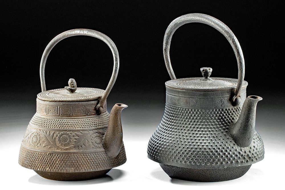 Appraisal: Pair of Late th C Japanese Meiji Iron Tea Kettles