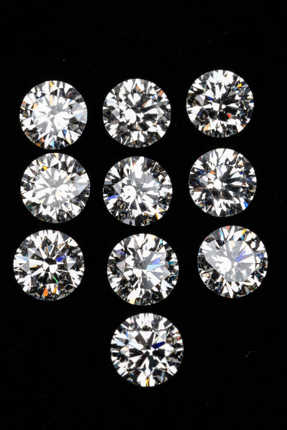 Appraisal: GROUP OF TEN LOOSE DIAMONDScontaining one round brilliant diamond J