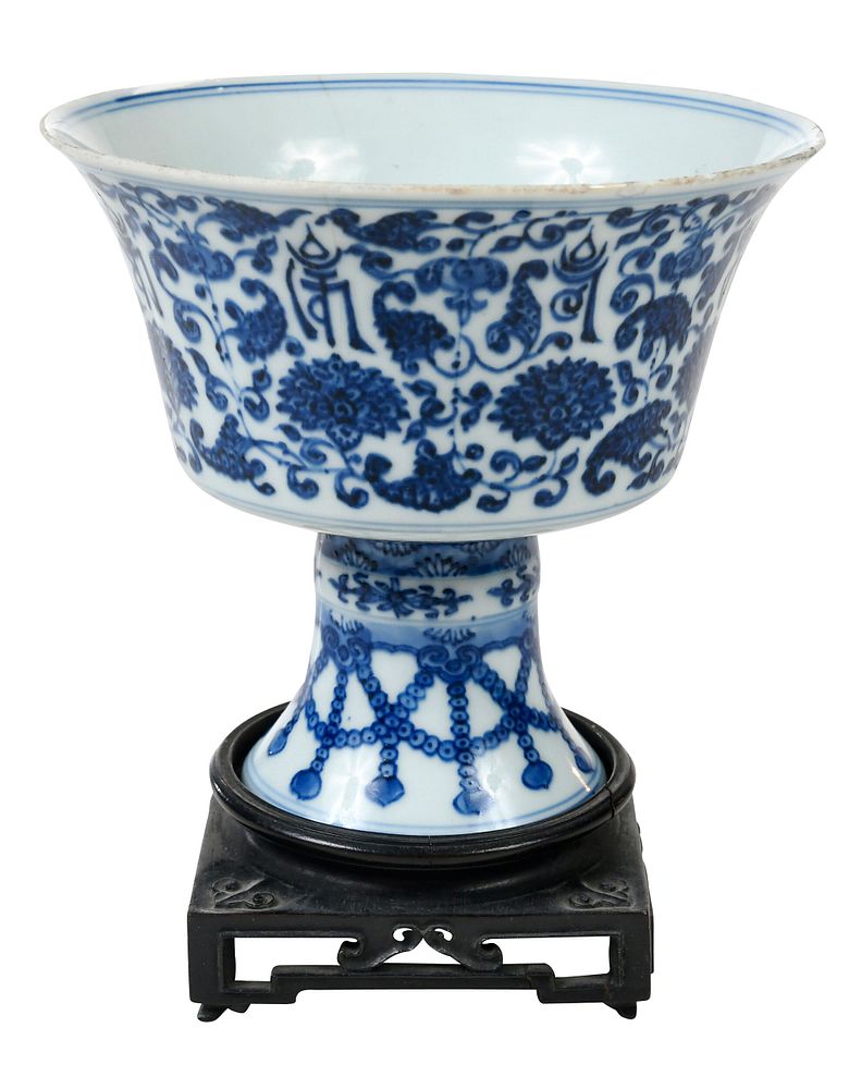 Appraisal: Chinese Porcelain Stem Cup With Reign Mark underglaze blue reign