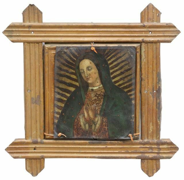 Appraisal: Framed oil on tin retablo Mexico Nuestra Senora de Guadalupe