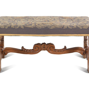 Appraisal: An Italian Carved and Needlepoint Upholstered Bench th Century and