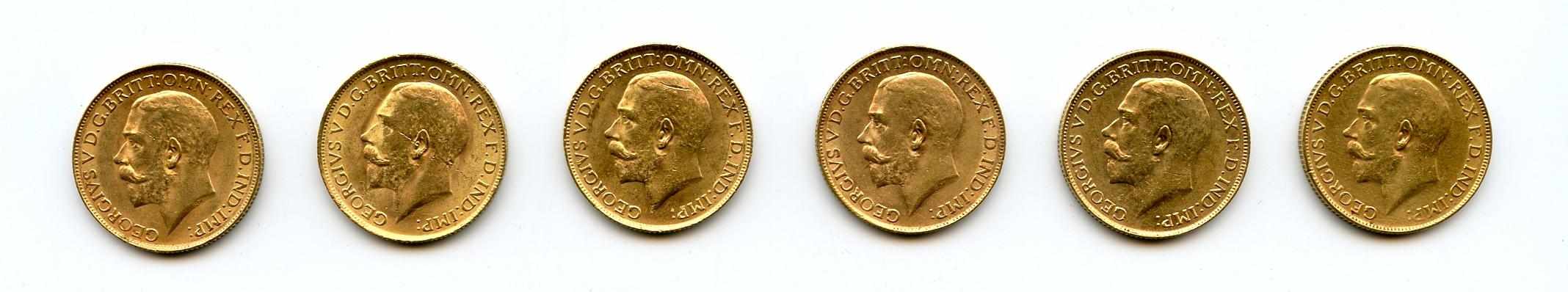 Appraisal: South Africa George V Sovereigns -SA KM- Each coin is