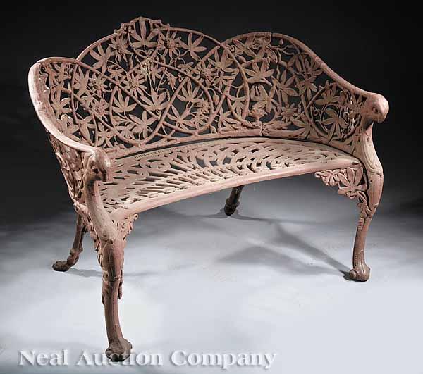 Appraisal: A New Orleans Cast Iron Garden Bench c marked Hinderer's