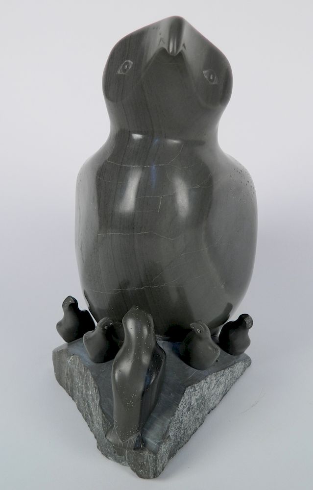 Appraisal: Sarah Mickiyuk eskimo soapstone carving Sarah Mickiyuk- ''Ptarmigan and Chicks''-