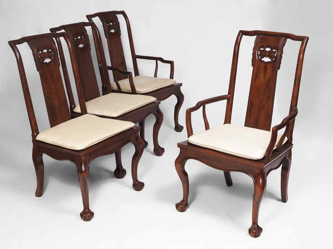 Appraisal: CARVED CHINESE SIDE CHAIRS arm and side chairs Back slat